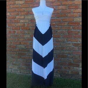 Strapless Chevron Maxi Dress Tube Navy White